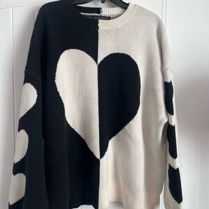 Eloquii Black and Cream Heart Sweater